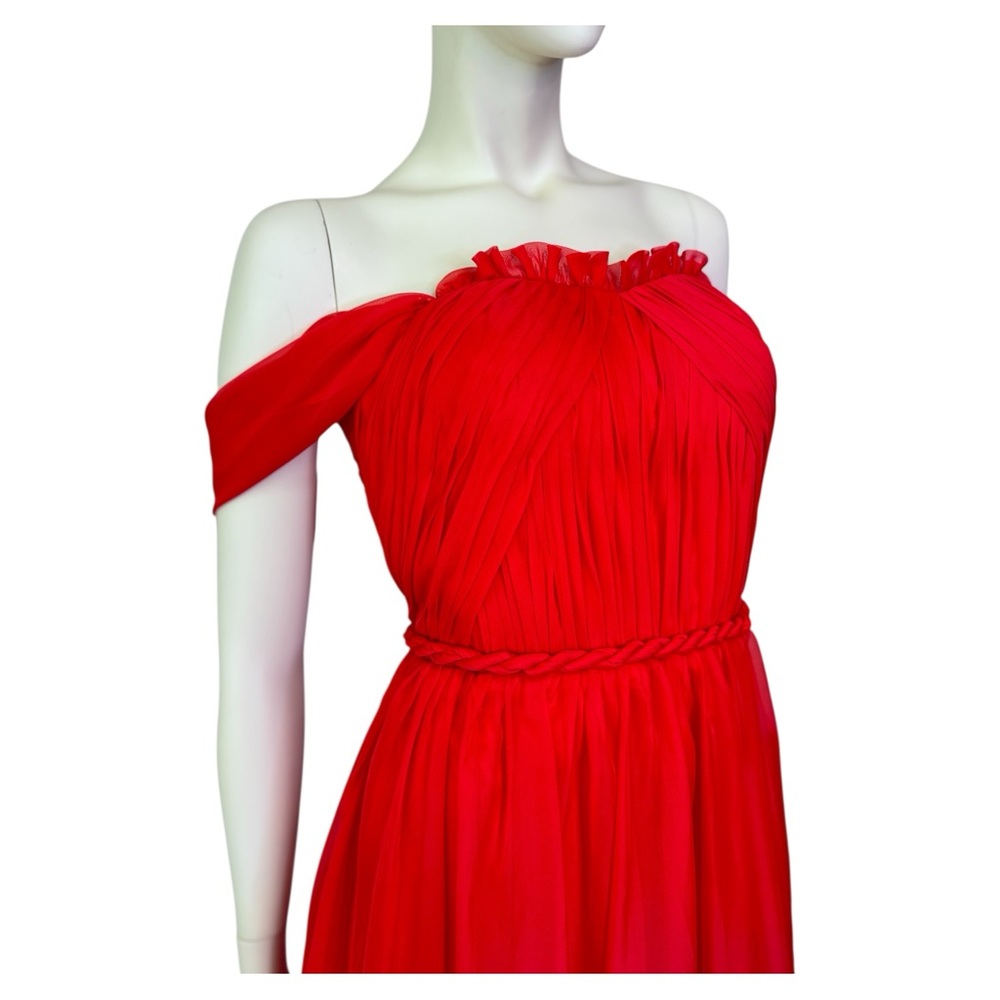 Elegant Red Silk Off-Shoulder Maxi Dress‎ SX